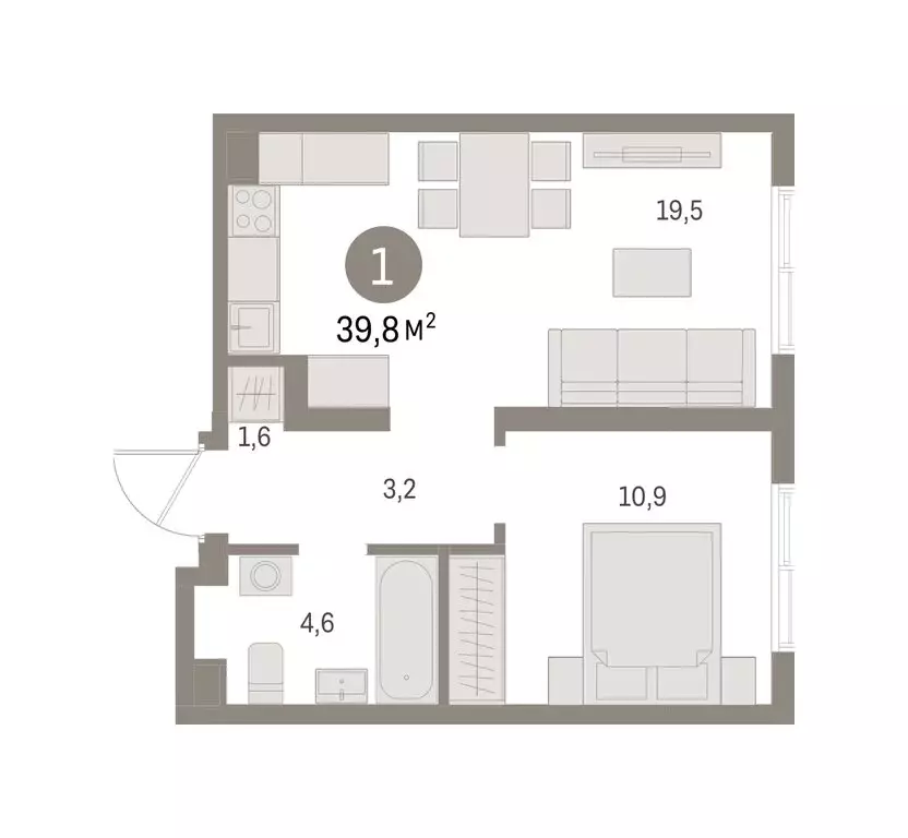 1-комнатная квартира: Екатеринбург, улица Гастелло, 18 (39.77 м) - Фото 2