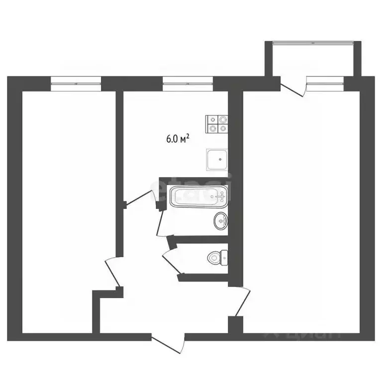 2-к кв. Тюменская область, Тюмень ул. Парфенова, 17 (44.4 м) - Фото 2