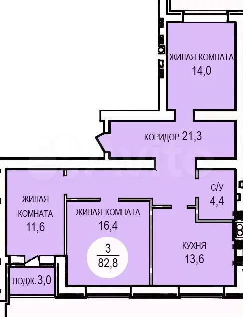 3-к. квартира, 82,8 м, 2/4 эт. - Фото 0