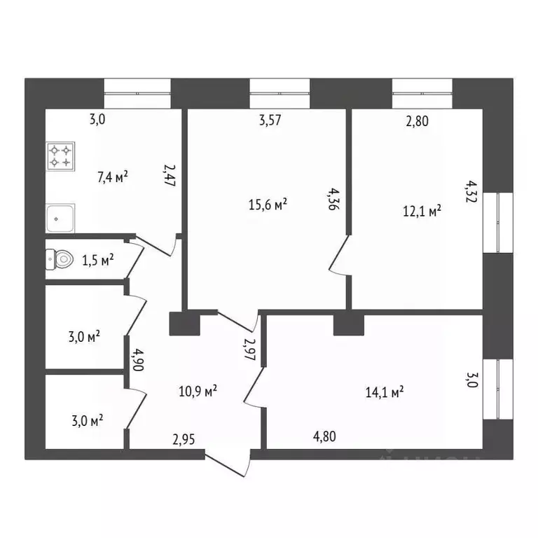 3-к кв. Башкортостан, Уфа Архитектурная ул., 14 (67.6 м) - Фото 1