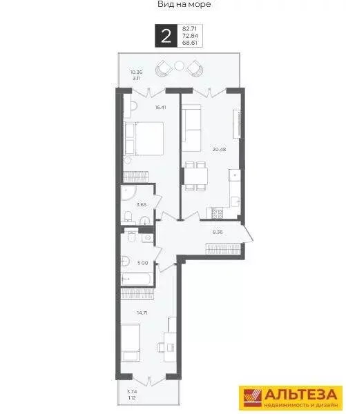 2-комнатная квартира: Светлогорск, улица Нахимова (72.84 м) - Фото 0