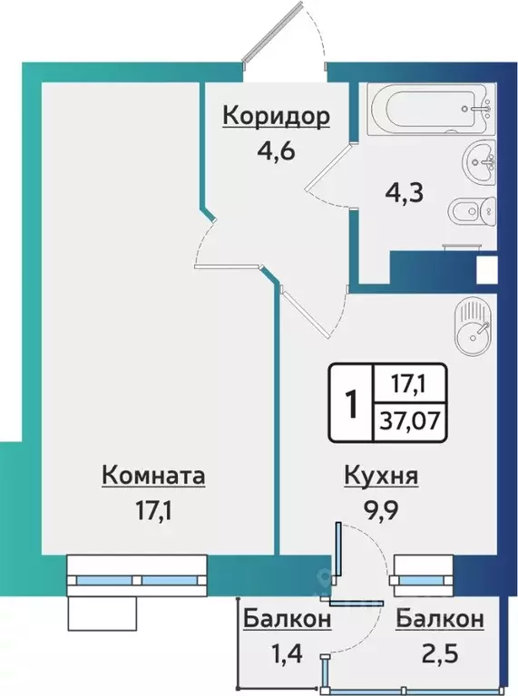 1-к кв. Удмуртия, Ижевск ул. 40 лет Победы, 123 (36.8 м) - Фото 0