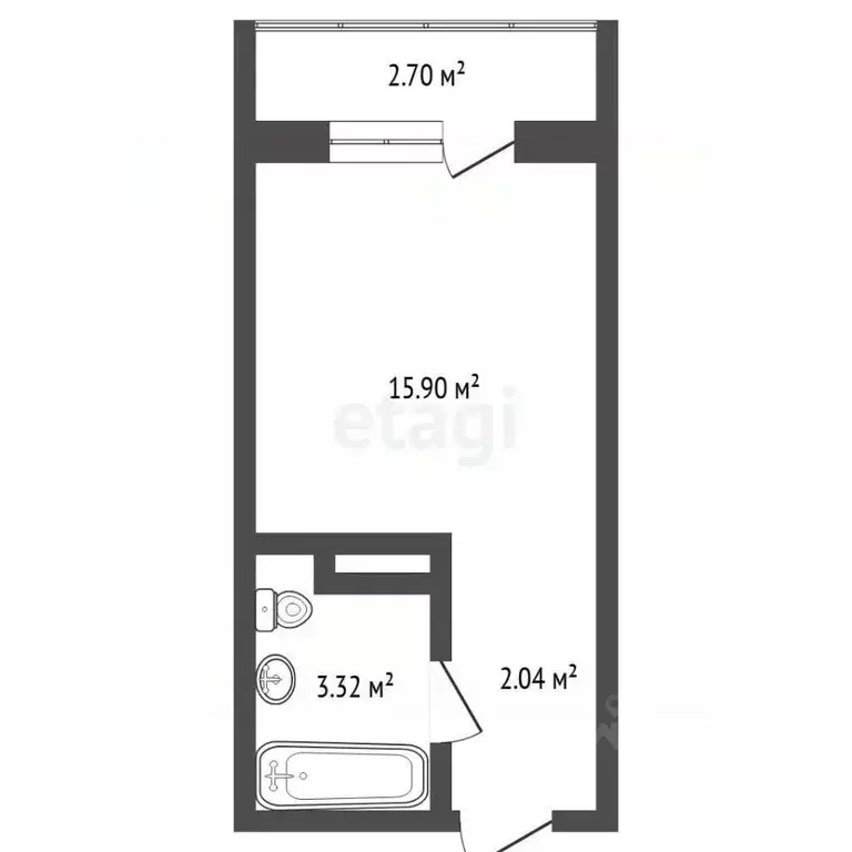 Студия Тюменская область, Тюмень ул. Новоселов, 115 (15.8 м) - Фото 1