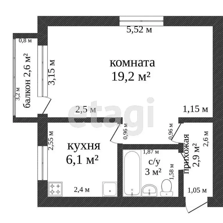 1-комнатная квартира: Ишим, улица Карла Маркса, 35 (28.9 м) - Фото 0