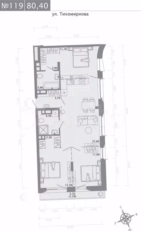 3-к. квартира, 80,4 м, 3/5 эт. - Фото 0