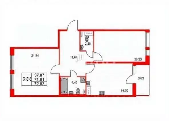 2-к кв. Санкт-Петербург Кузнецовская ул., 58к1 (69.8 м) - Фото 2