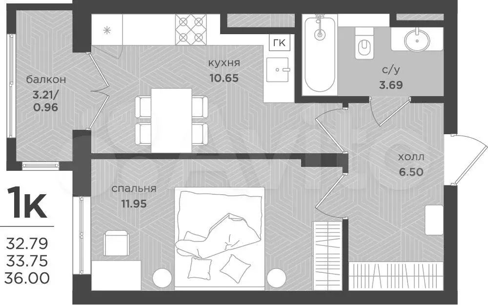 1-к. квартира, 33,8 м, 4/4 эт. - Фото 0