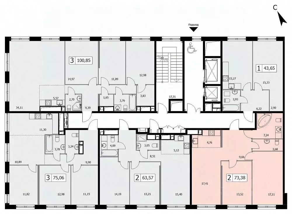 2-к кв. Москва 3-я Гражданская ул., 35к2 (73.38 м) - Фото 0