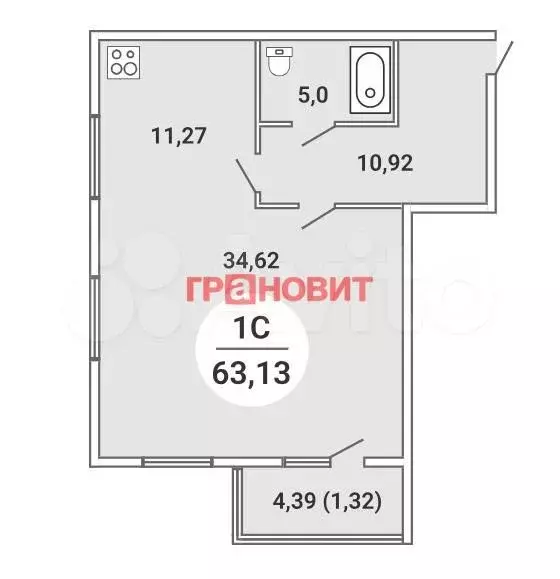 2-к. квартира, 63,1 м, 7/19 эт. - Фото 0