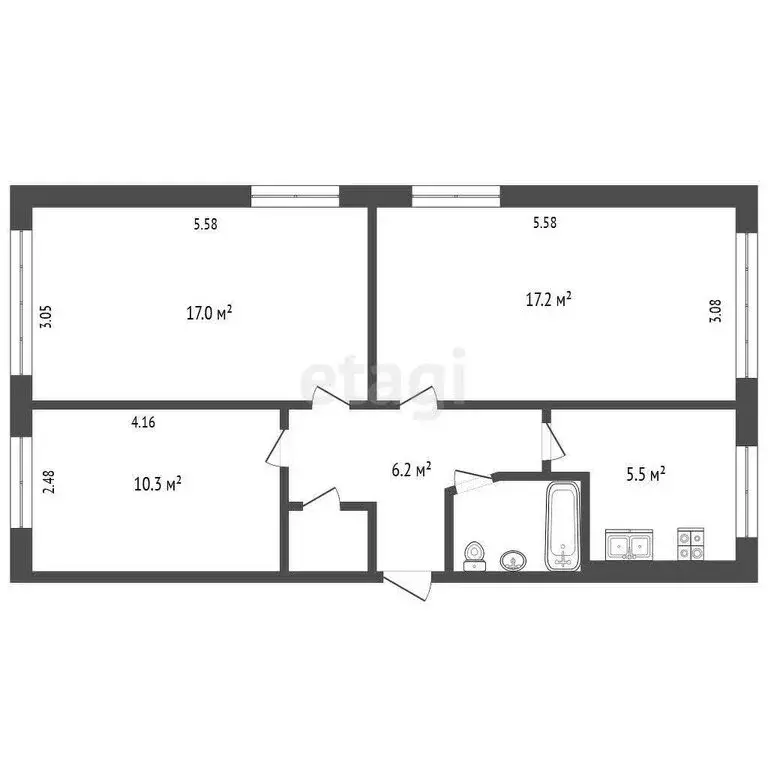3-комнатная квартира: Петропавловск-Камчатский, улица Абеля, 35 (60.4 ... - Фото 1