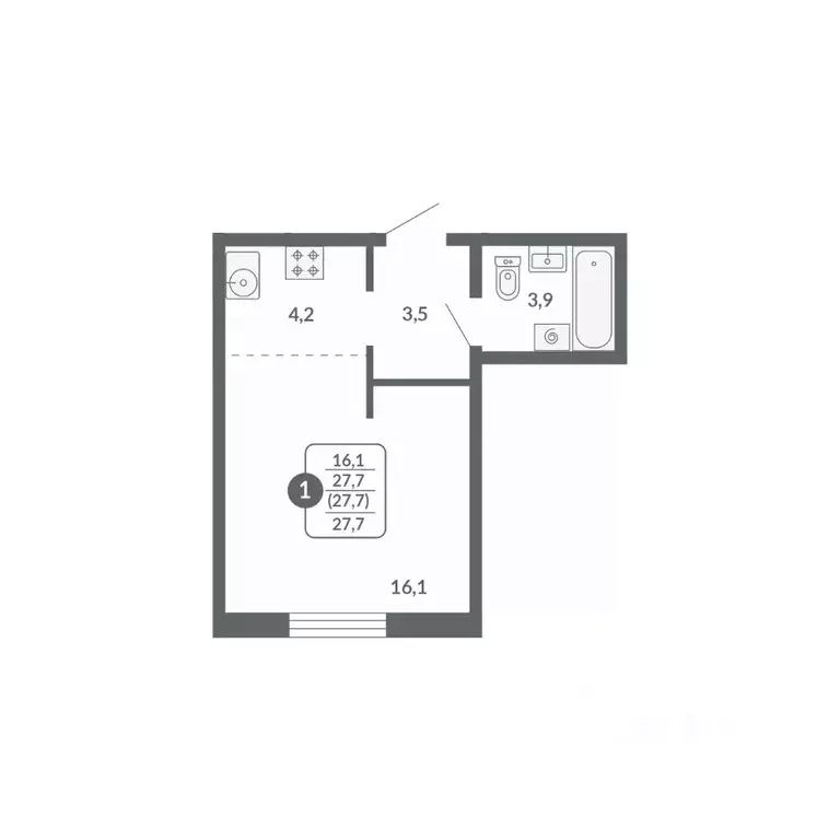 Студия Кировская область, Киров ул. Потребкооперации, 34 (27.7 м) - Фото 1