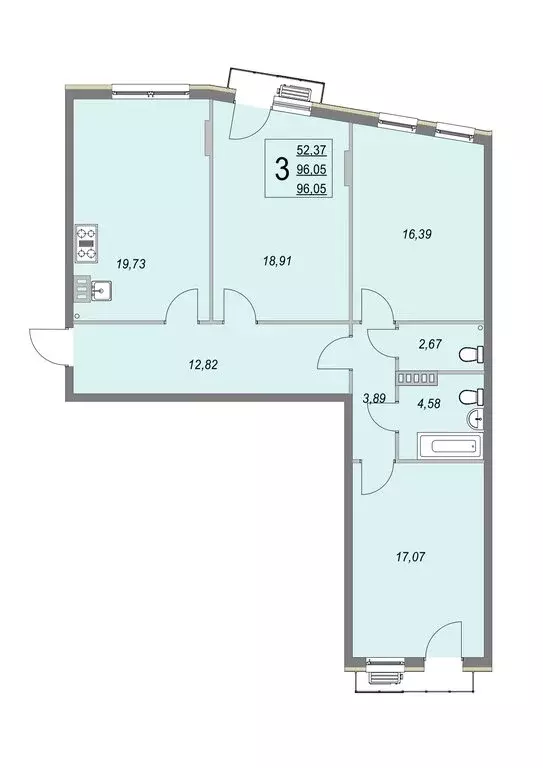 3-комнатная квартира: деревня Крюково, 6 (95.9 м) - Фото 0