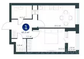 1-к кв. Воронежская область, Воронеж ул. Ворошилова, 19 (46.2 м) - Фото 1