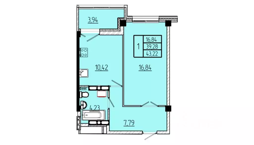 1-к кв. Омская область, Омск Волгоградская ул., с3 (43.22 м) - Фото 1