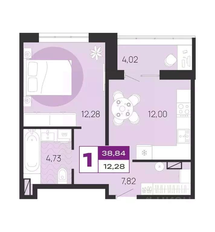 1-к кв. Брянская область, Брянск Медовый кв-л, поз7 (40.25 м) - Фото 1