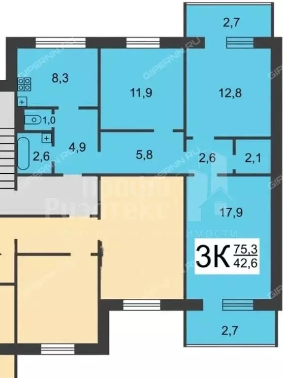 3-комнатная квартира: Нижний Новгород, улица Родионова, 165к5 (69 м) - Фото 1