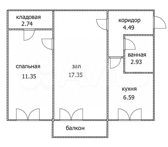 2-к. квартира, 45,8 м, 3/5 эт. - Фото 0