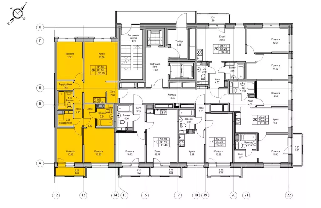 3-к кв. Санкт-Петербург ул. Ивинская, 5к2 (80.59 м) - Фото 1