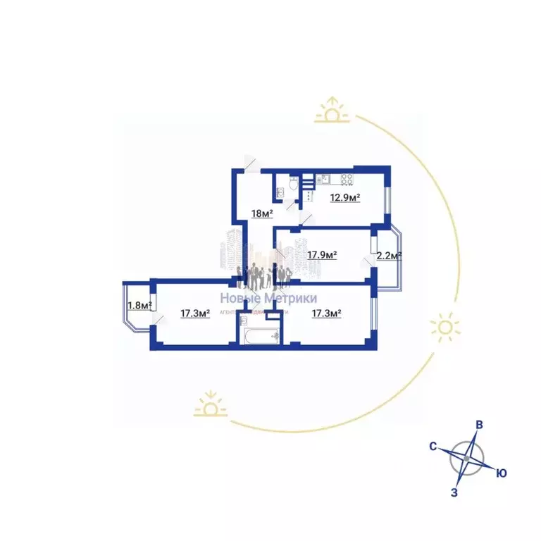 3-к кв. Санкт-Петербург Парашютная ул., 54 (93.0 м) - Фото 1