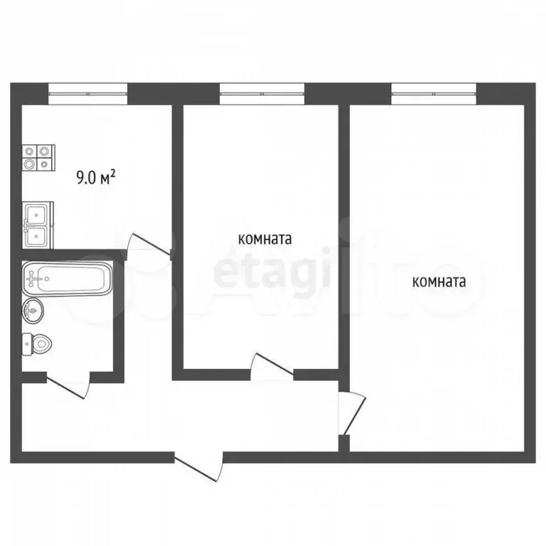 2-к. квартира, 49 м, 2/5 эт. - Фото 0