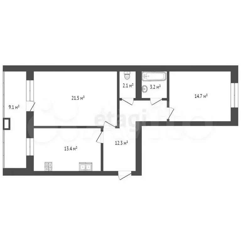 2-к. квартира, 71 м, 6/14 эт. - Фото 0