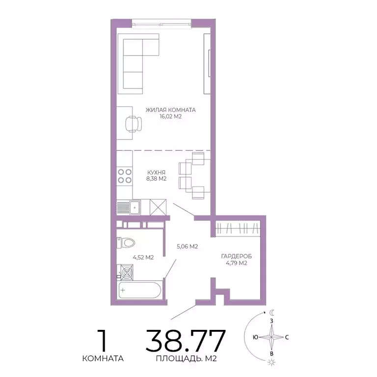 1-комнатная квартира: Пенза, ЖК Чаадаев (38.77 м) - Фото 1