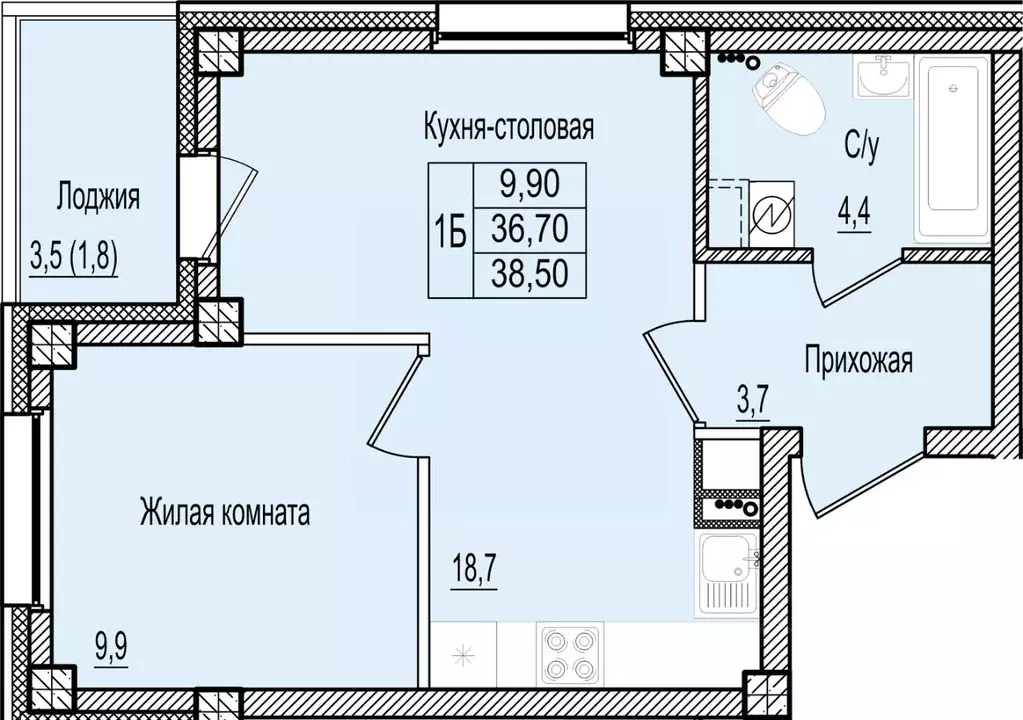 1-к кв. Псковская область, Псков Крестовский жилой комплекс (38.5 м) - Фото 0