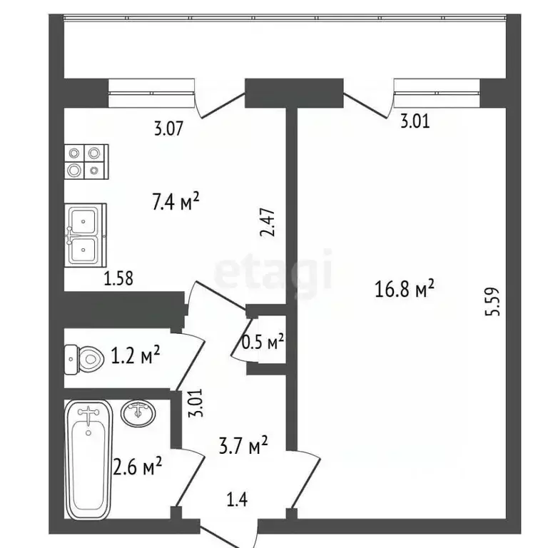 1-к кв. Нижегородская область, Балахна Олимпийская ул., 7 (32.2 м) - Фото 2