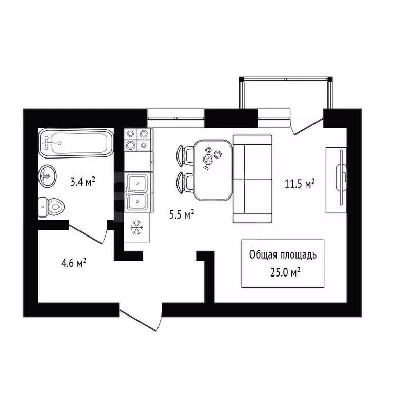 Квартира-студия: Новосибирск, Большая улица, 636 (25 м) - Фото 1
