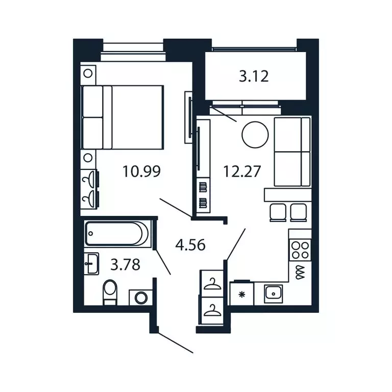 1-комнатная квартира: Новоселье, Центральная улица, 30к2 (31.2 м) - Фото 1