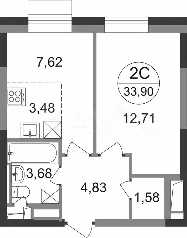 2-к. квартира, 33,9 м, 14/22 эт. - Фото 0