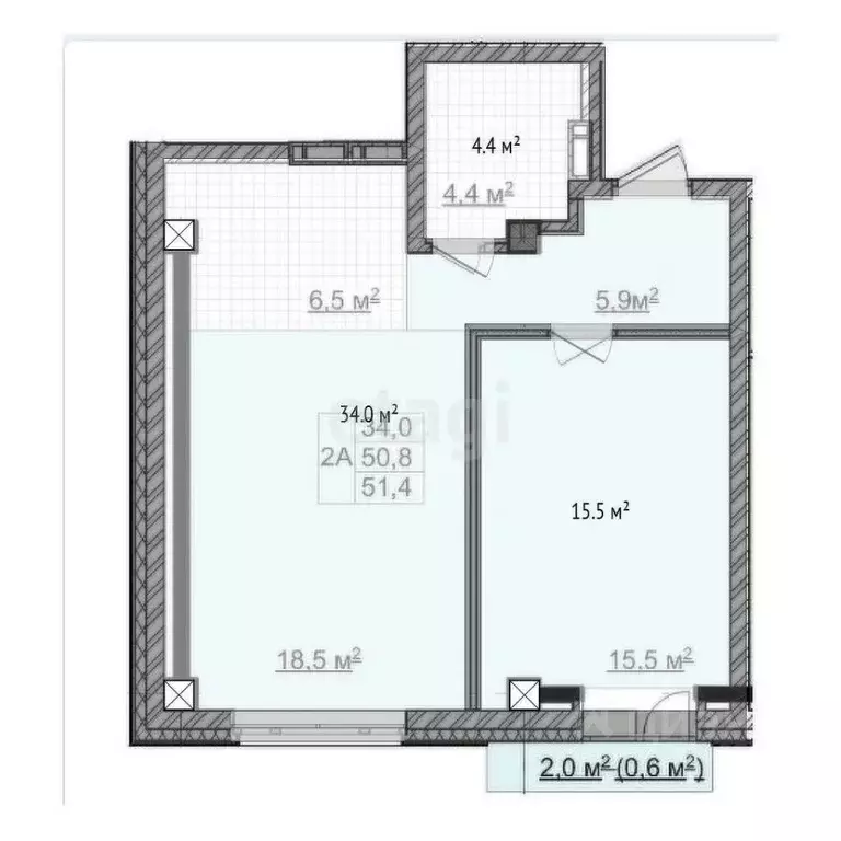 1-к кв. Белгородская область, Белгород Левобережная ул., 24а (41.0 м) - Фото 2