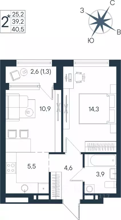 2-к кв. Пермский край, Пермь ул. Космонавта Беляева, 17 (40.5 м) - Фото 0