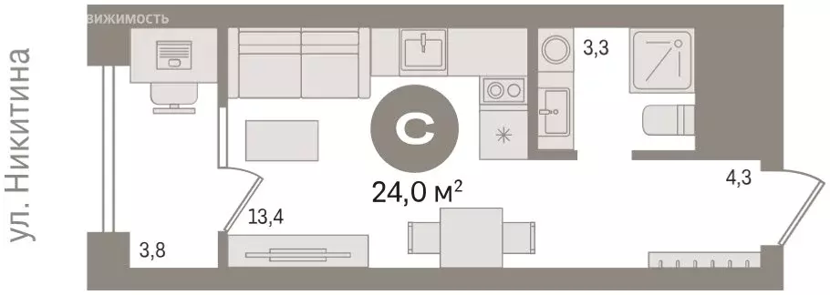 Квартира-студия: Новосибирск, улица Декабристов, 107к1 (21.9 м) - Фото 1