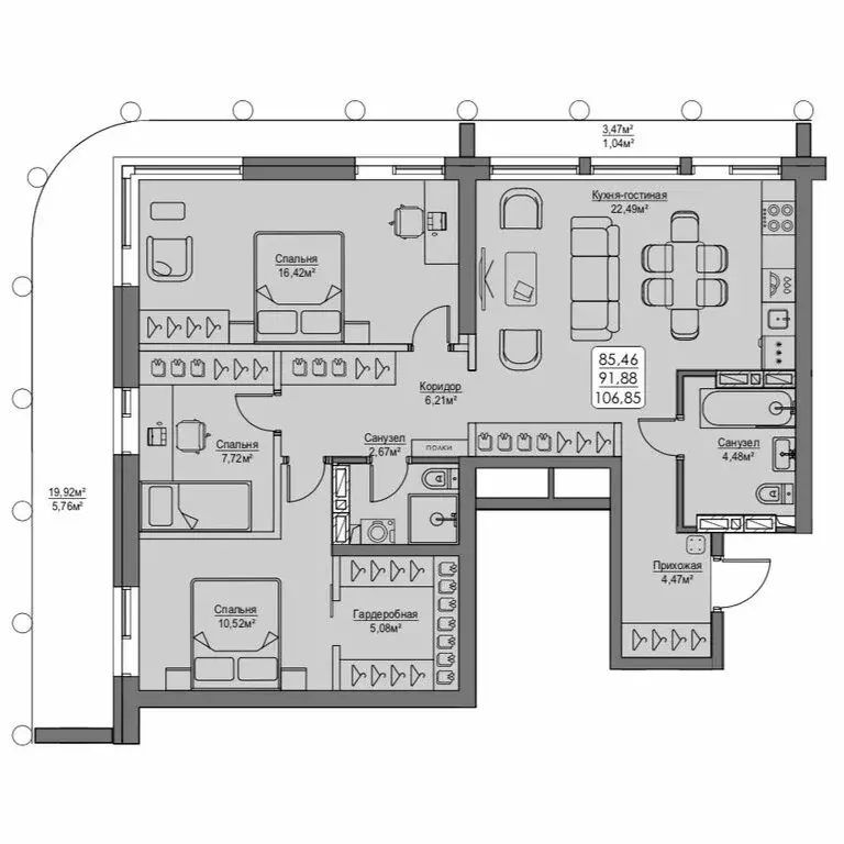 1-комнатная квартира: Владивосток, улица Мыс Кунгасный, 3Б (91.88 м) - Фото 2