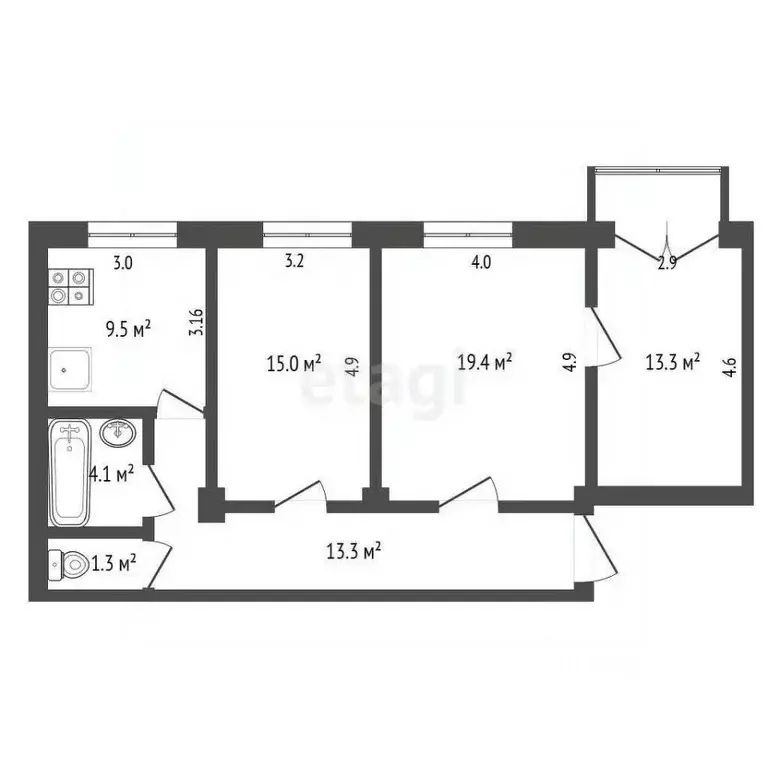 3-к кв. Кемеровская область, Междуреченск просп. Строителей, 37 (76.1 ... - Фото 2