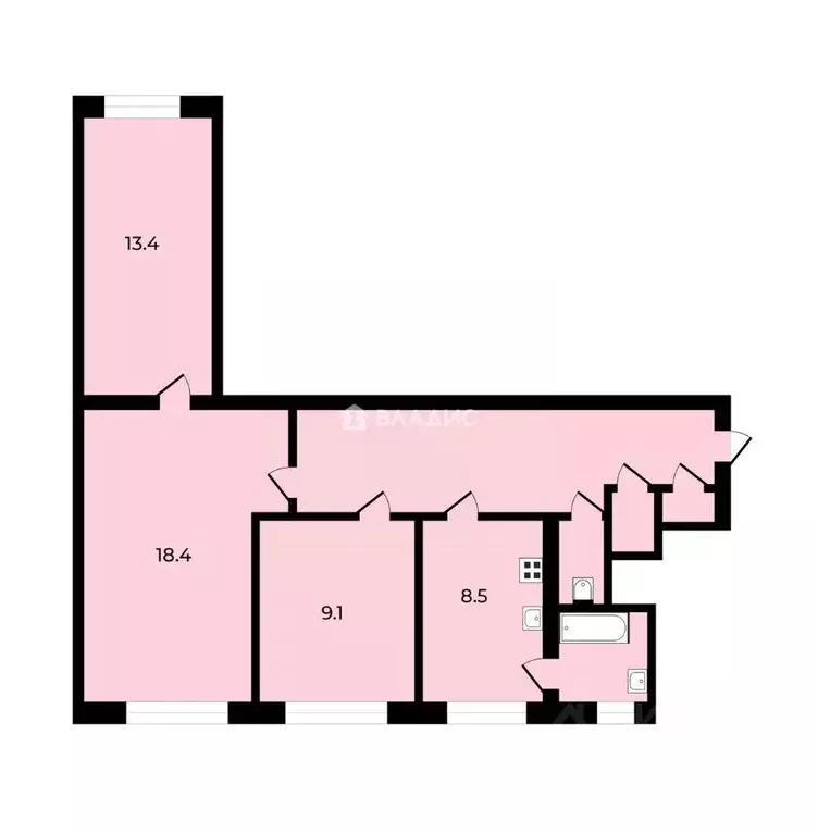 Квартира, 3 комнаты, 65.59 м - Фото 1