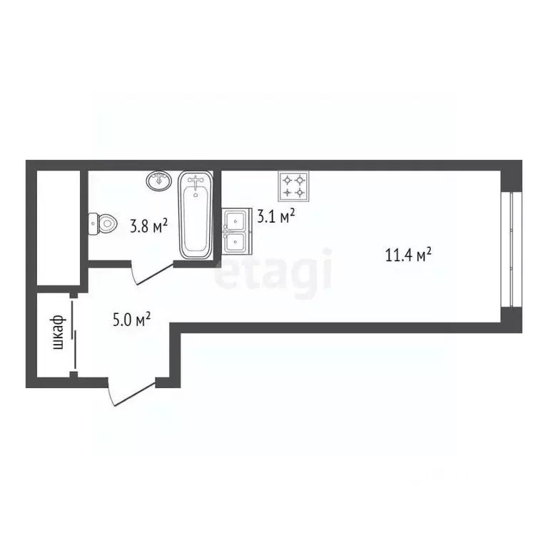 Студия Москва Южнопортовая ул., 26к1 (23.3 м) - Фото 2
