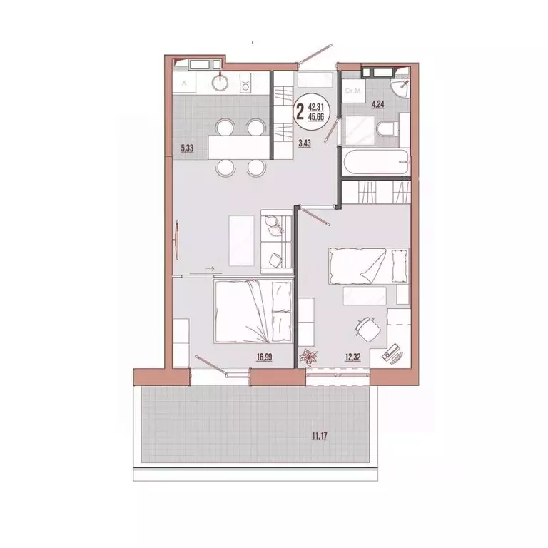 2-к кв. Приморский край, Владивосток ул. Адмирала Юмашева (45.66 м) - Фото 1