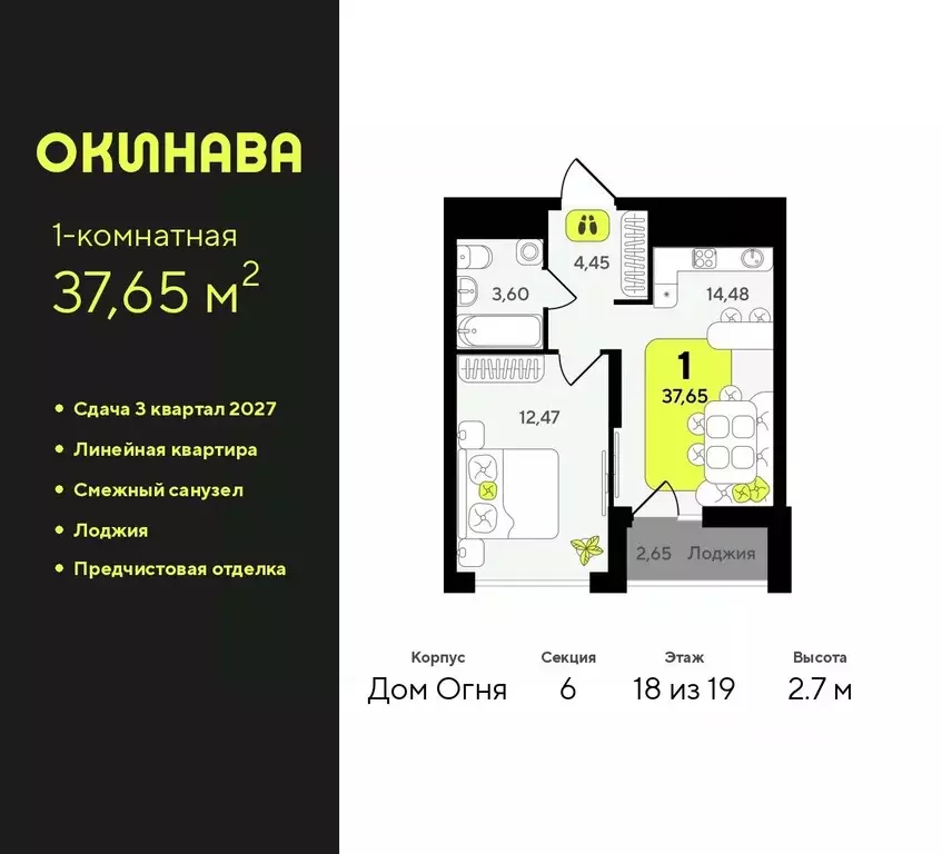 1-к кв. Тюменская область, Тюмень Окинава жилой комплекс (37.65 м) - Фото 0
