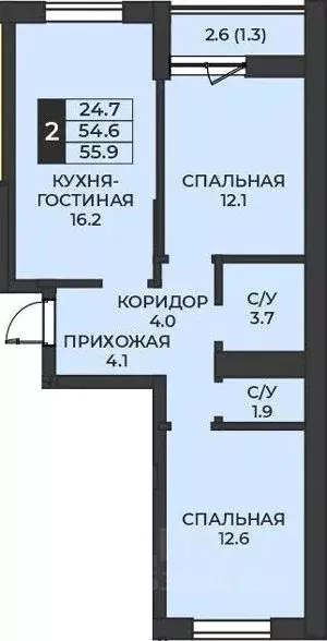 2-к кв. Оренбургская область, Оренбург Гранд Парк жилой комплекс (55.9 ... - Фото 1