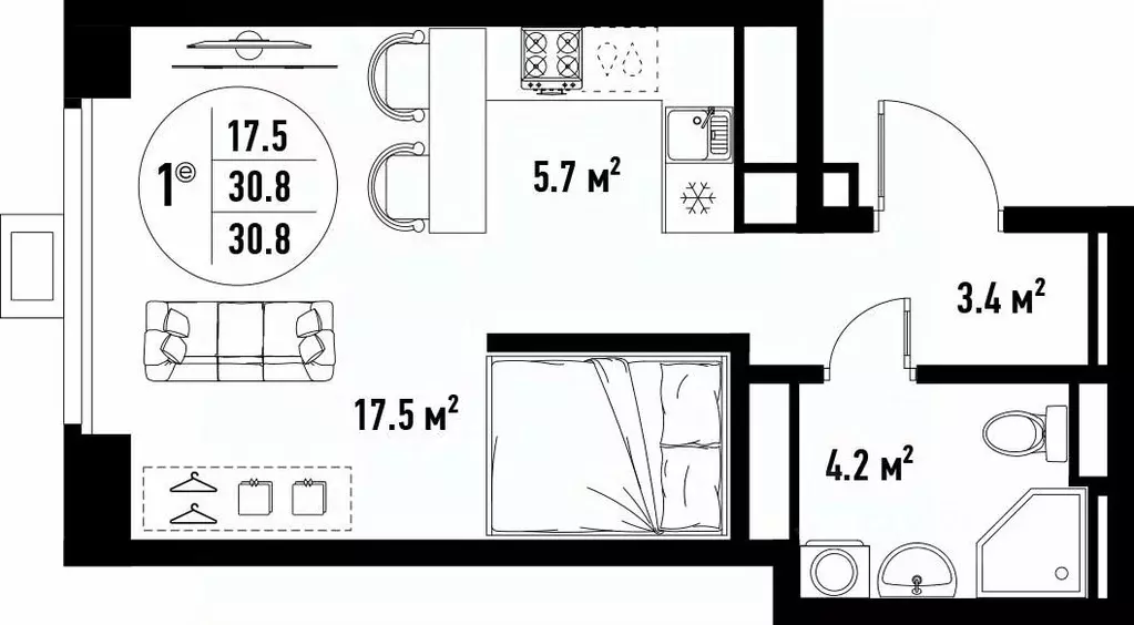 1-к кв. Астраханская область, Астрахань ул. Бэра, 29 (30.8 м) - Фото 2