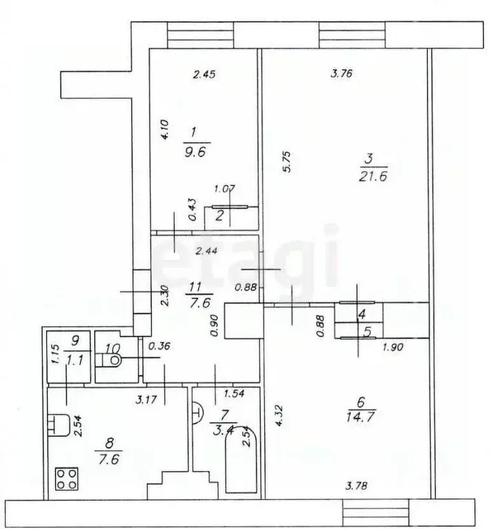 3-к кв. Татарстан, Казань ул. Нурсултана Назарбаева, 35к1 (68.1 м) - Фото 0