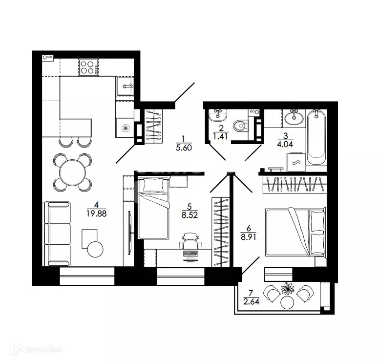Продаётся 2-к квартира, 53 м - Фото 0