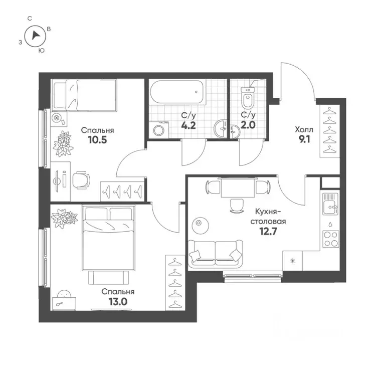 2-к кв. Санкт-Петербург пос. Шушары, Клюква Парк жилой комплекс (51.5 ... - Фото 1