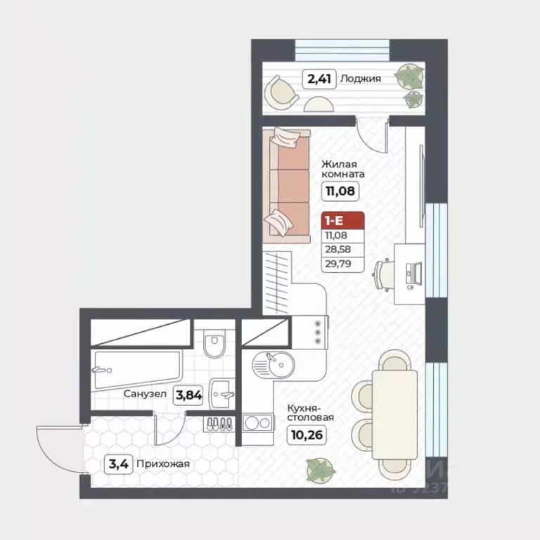 1-к кв. Хабаровский край, Хабаровск Тихоокеанская ул., 131 (29.79 м) - Фото 2