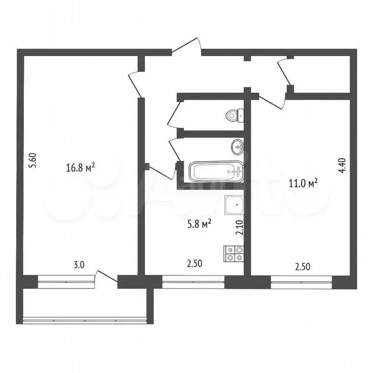 2-к. квартира, 44,6 м, 3/5 эт. - Фото 0