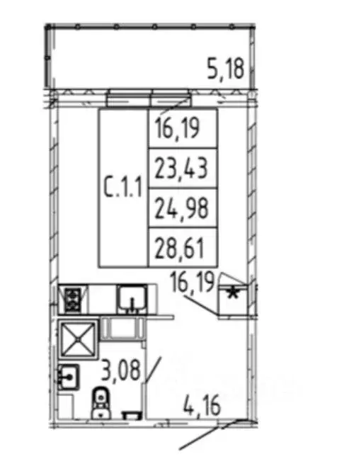 Студия Ленинградская область, Мурино Всеволожский район, просп. ... - Фото 1