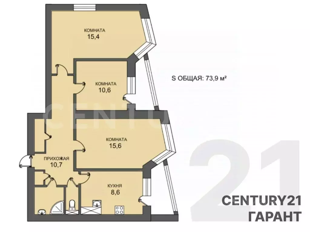 3-к кв. Санкт-Петербург ул. Ивана Фомина, 3 (73.9 м) - Фото 1
