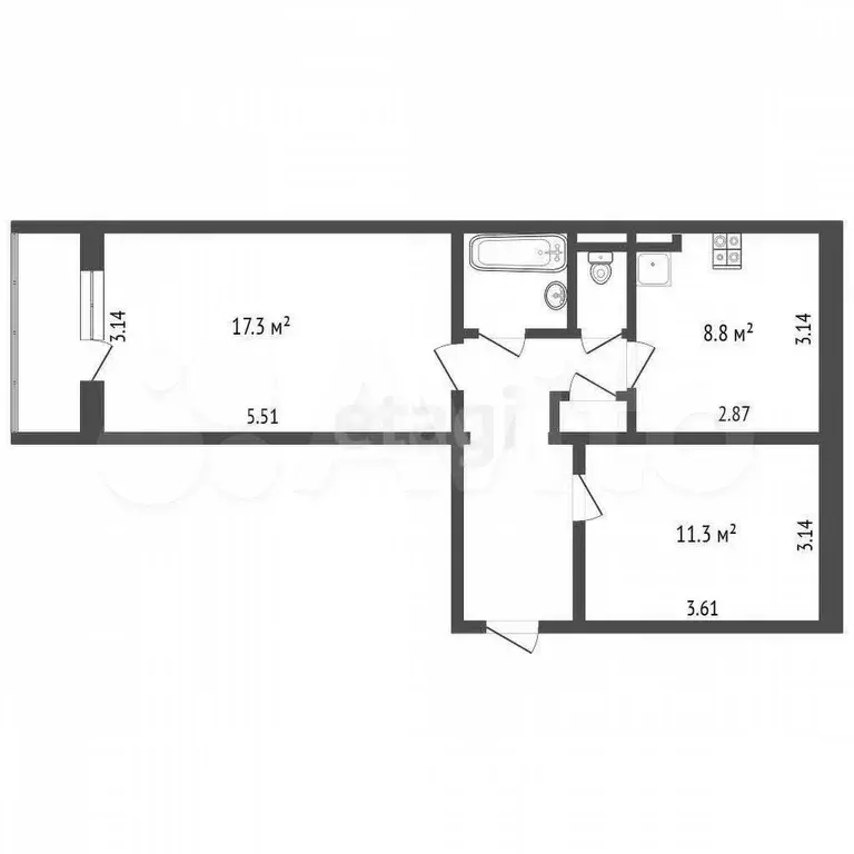 2-к. квартира, 50,8 м, 3/5 эт. - Фото 0